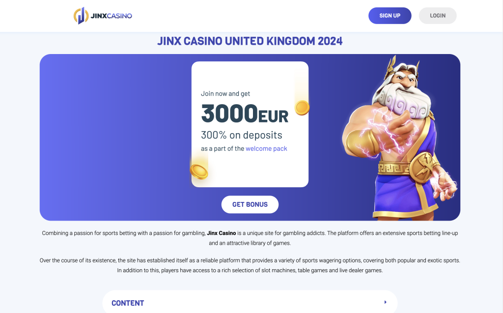Image of Jinx Casino Website