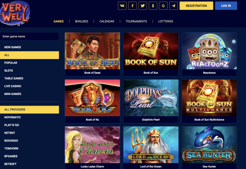 Image of VeryWell casino website