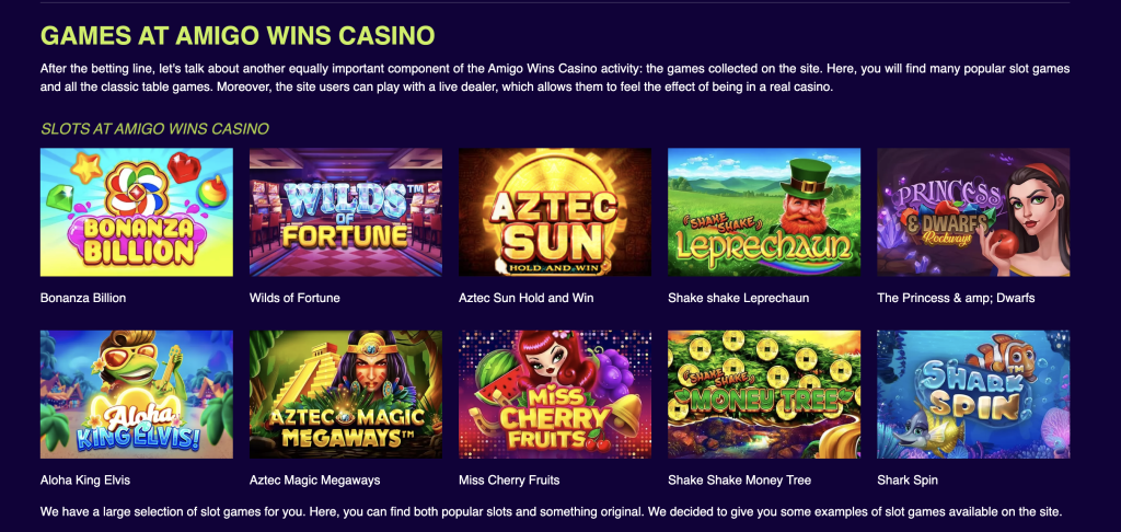 Image of amigo wins casino website