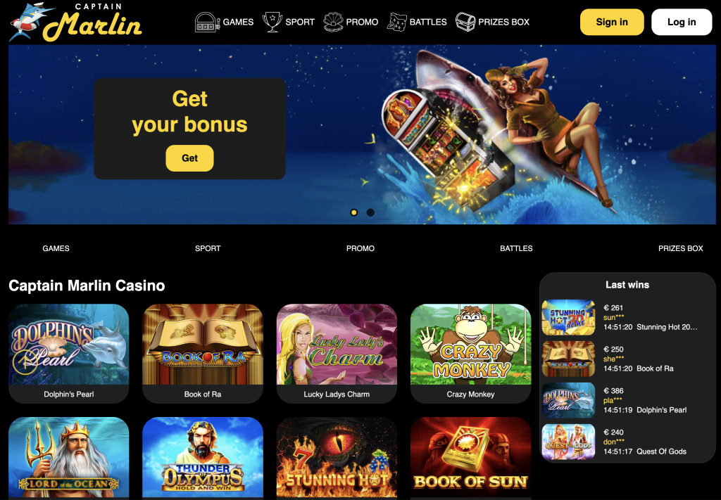 Image of Captain Marlin Casino website