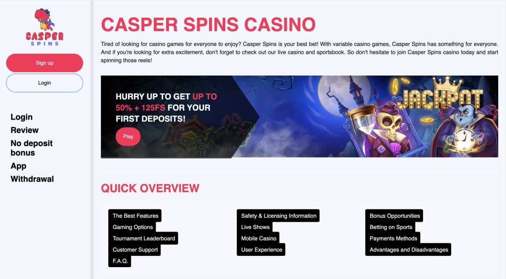 Image of Casper Spins Casino website