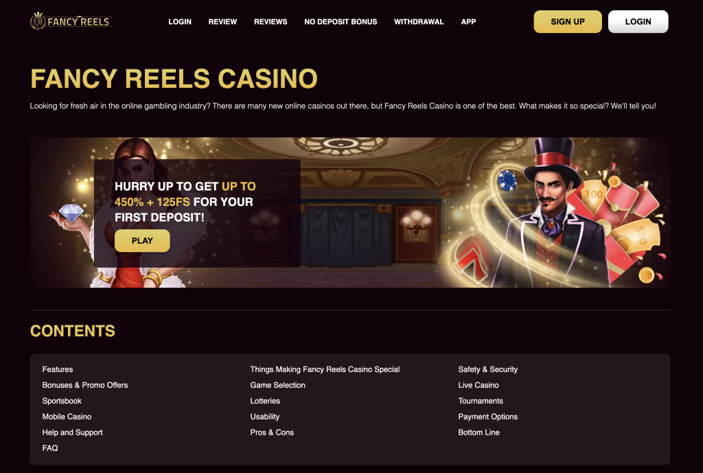 Image of fancy reels casino webite
