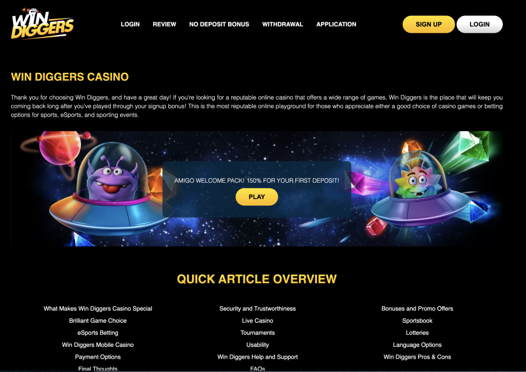 Image of Win diggers casino website