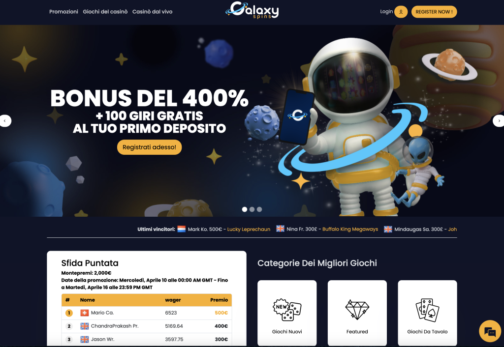 Image of Galaxy Spins Casino website