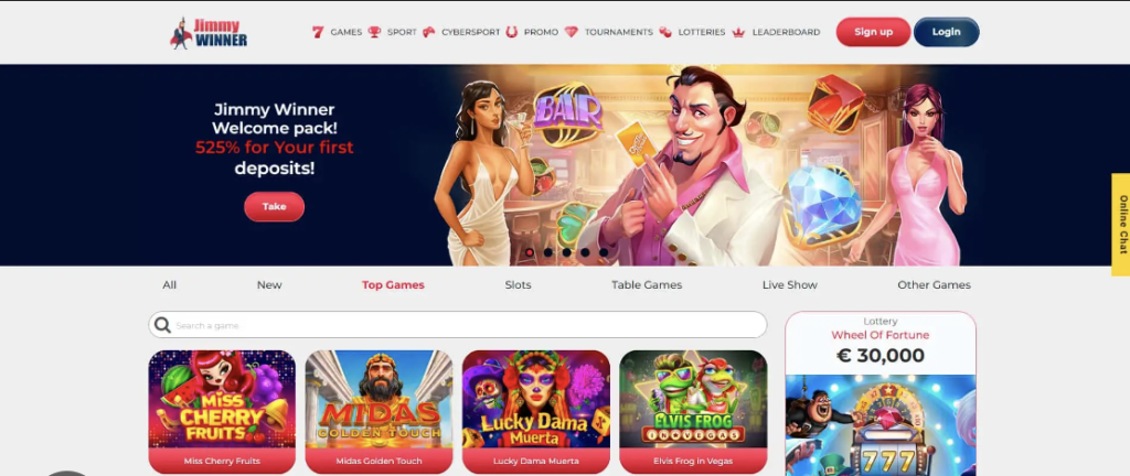 Image of Jimmy Winner Casino website