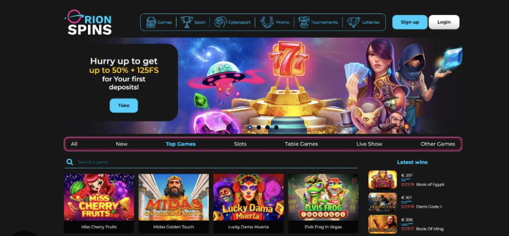 Image of Orion Spins Casino website