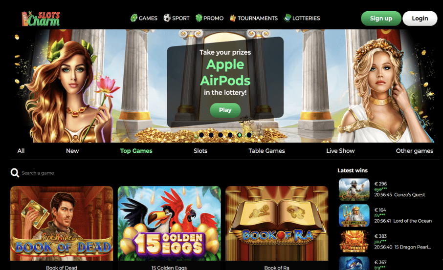 Image of Slot Charm Casino website